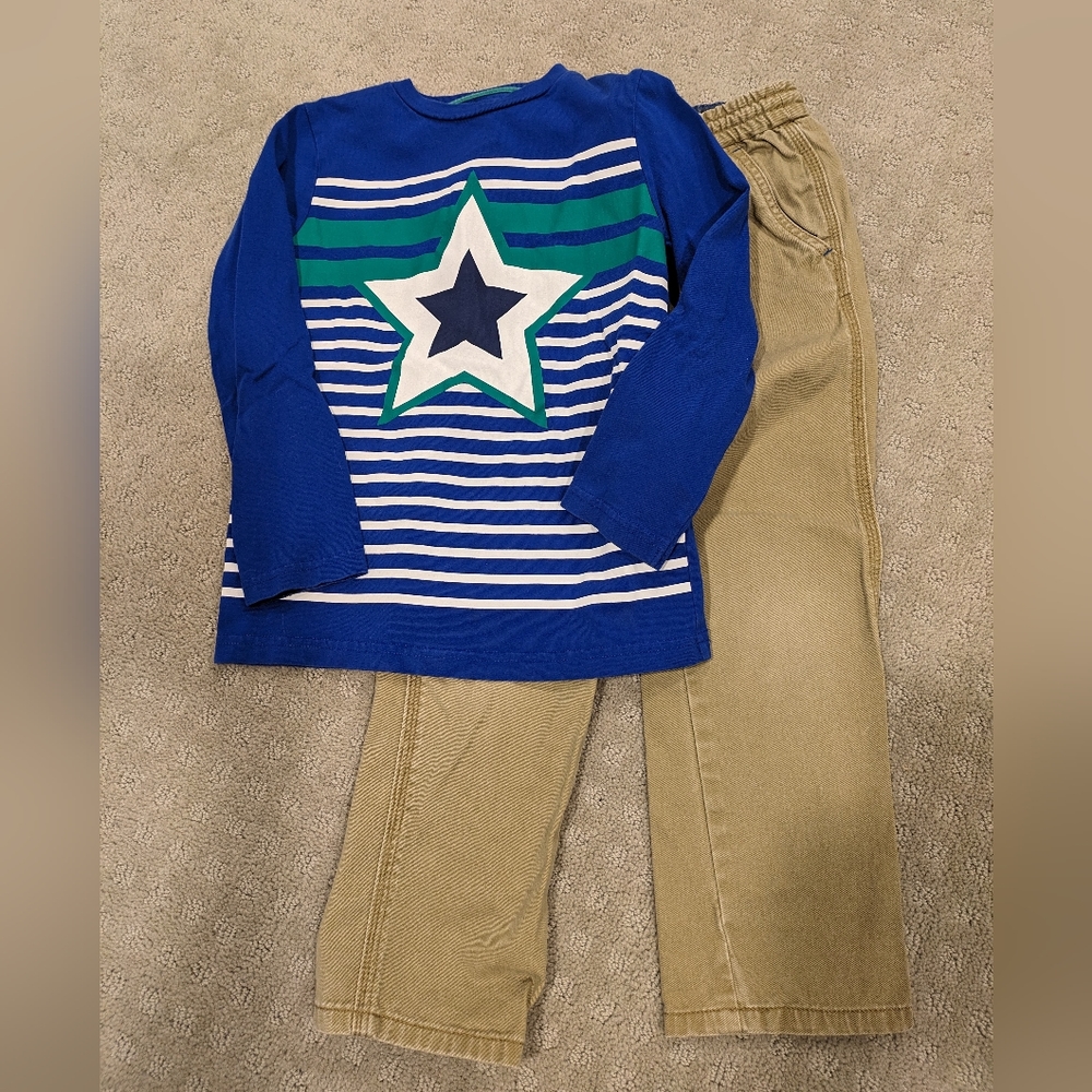 Mini Boden Boys size 5-6 blue shirt, sz 6 khaki pants EUC
